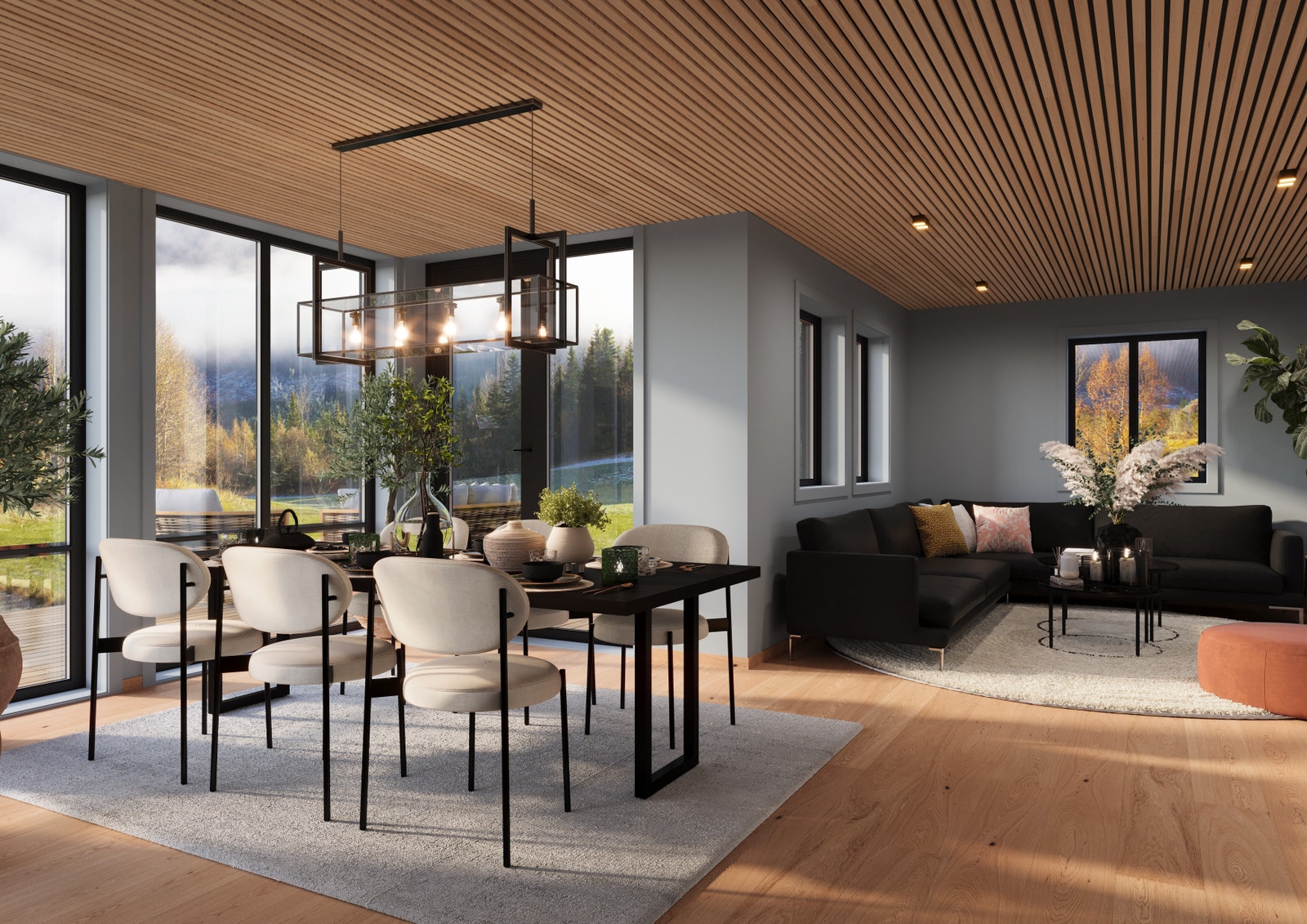 Illustrasjon av spisestue og sofakrok Galleribilde