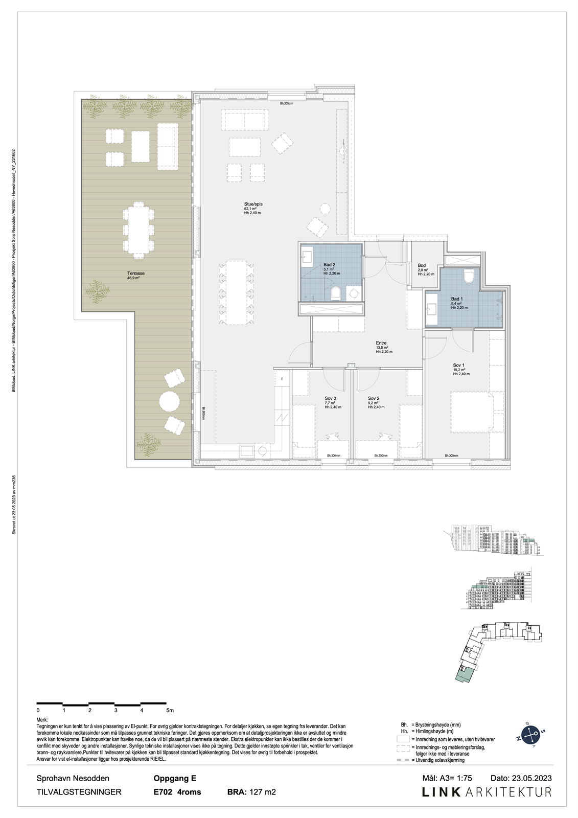 E702 har en fin planløsning med bla. 3 soverom, 2 bad og stort oppholdsrom. Galleribilde