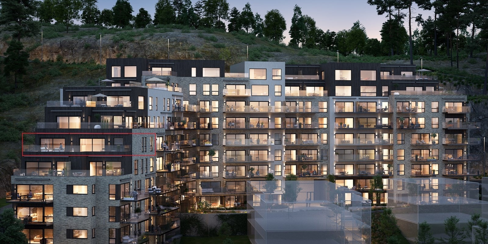 E702 ligger helt i front i hus E ,uten innsyn og med helt rå sjøutsikt! Galleribilde