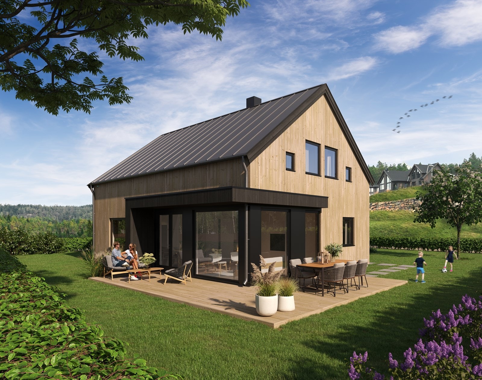 Lekker og innholdsrik prosjektert bolig med 4 soverom og 2 bad. Illustrasjon av fasade Galleribilde