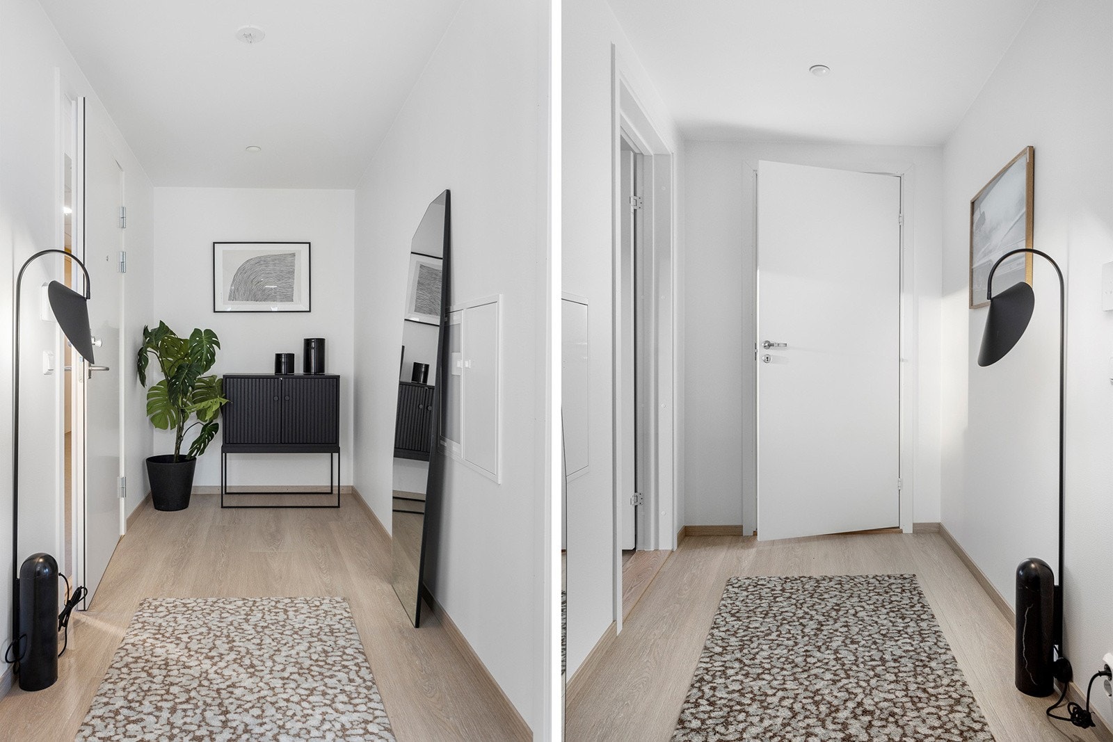 Velkommen inn! Entreen er lys og innbydende. Praktisk løsning med nisje/plass til garderobeskap. Galleribilde