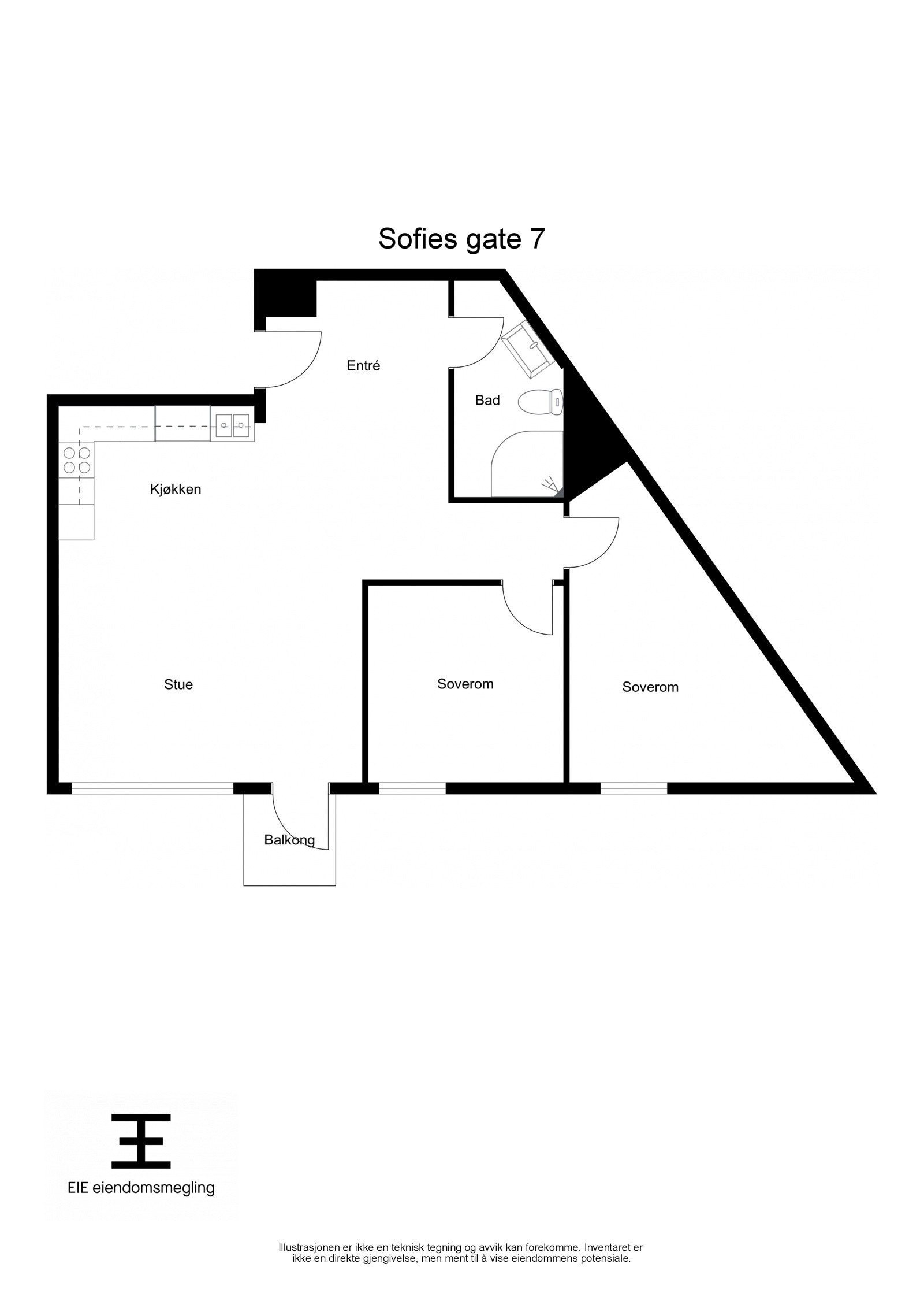 Plantegning. God internbeliggenhet i en høy 2. etasje med heisadkomst. Galleribilde