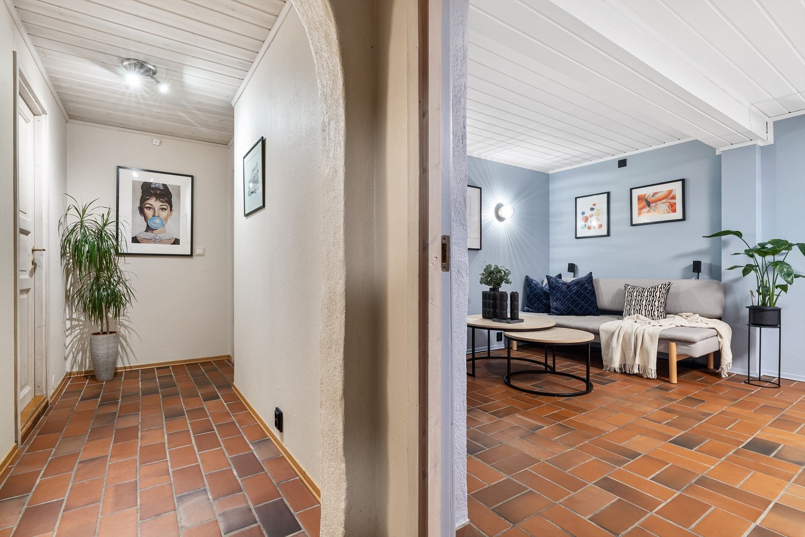 Stor kjellerstue / "ungdomshule" med plass til stor sofa, gjesteseng osv. Det er også godt med lagringsrom i etasjen. Galleribilde