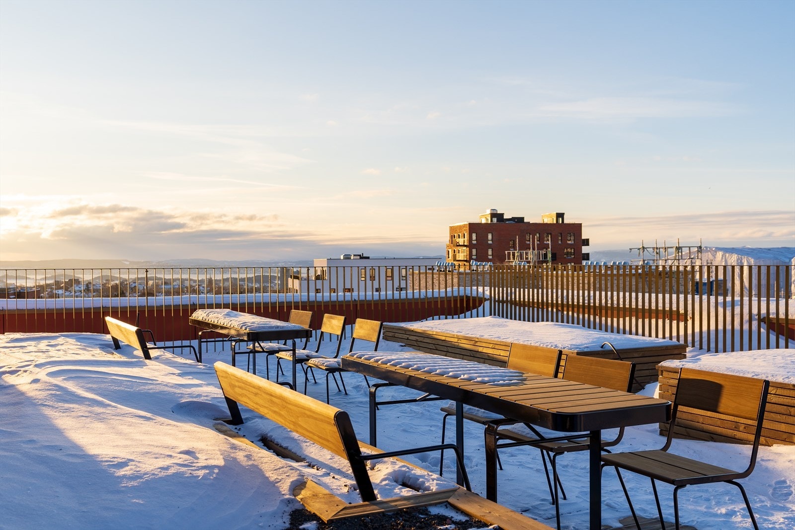 På de felles takterrassene er det flere sittegrupper og etablert parseller til dyrking Galleribilde