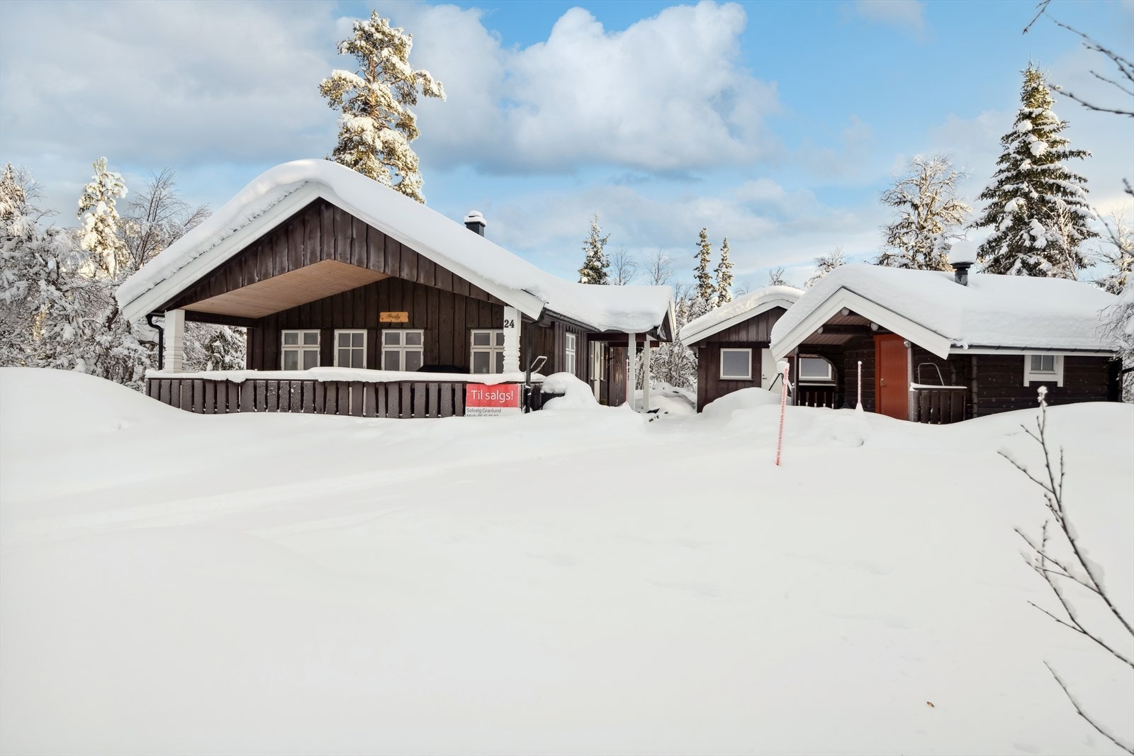 Et trivelig hyttetun med nyere hytte og laftet anneks på romslig selveiet tomt. Galleribilde