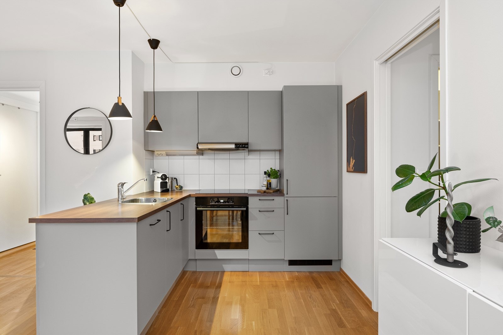 Integrert kombiskap, oppvaskmaskin, induksjon platetopp og stekeovn Galleribilde