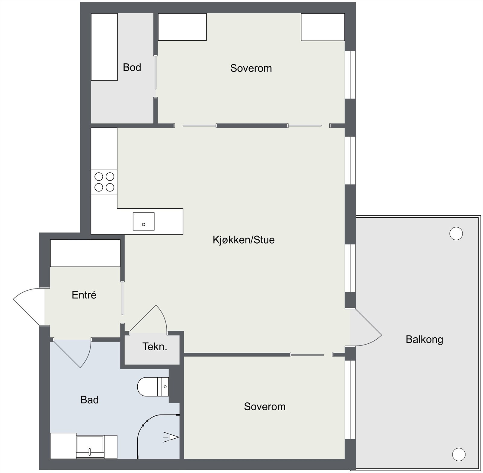 Alternativ planløsning. På originale byggetegninger er det inntegnet er ekstra soverom. Galleribilde