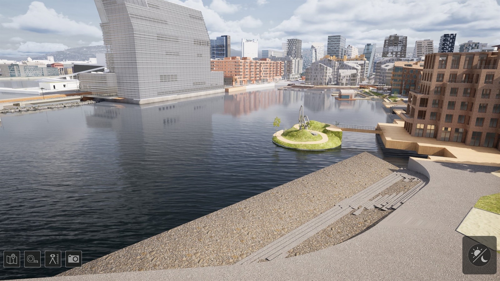 Utsnitt fra 3D-modell - perspektiv fra leiligheten. Bildet viser hvordan utsikten vil vedvare Galleribilde