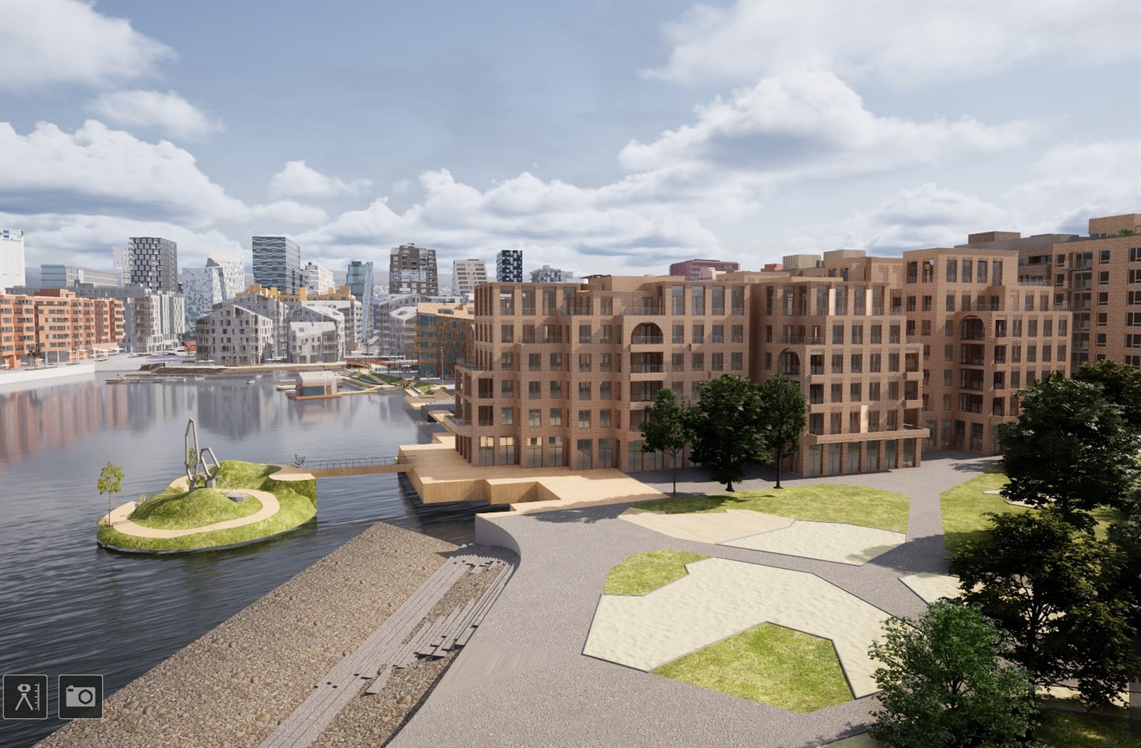 Utsnitt fra 3D-modell - perspektiv fra leiligheten. Uhindret utsikt over Bjørvika! Galleribilde