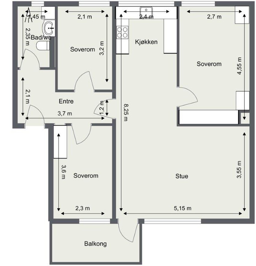 Alternativ planløsning (fra tilsvarende bolig i nr 8) Galleribilde