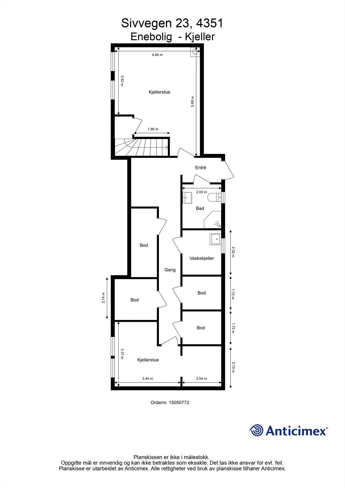 Plantegning kjeller - Ingen av rommene i kjeller er godkjent til varig opphold Galleribilde