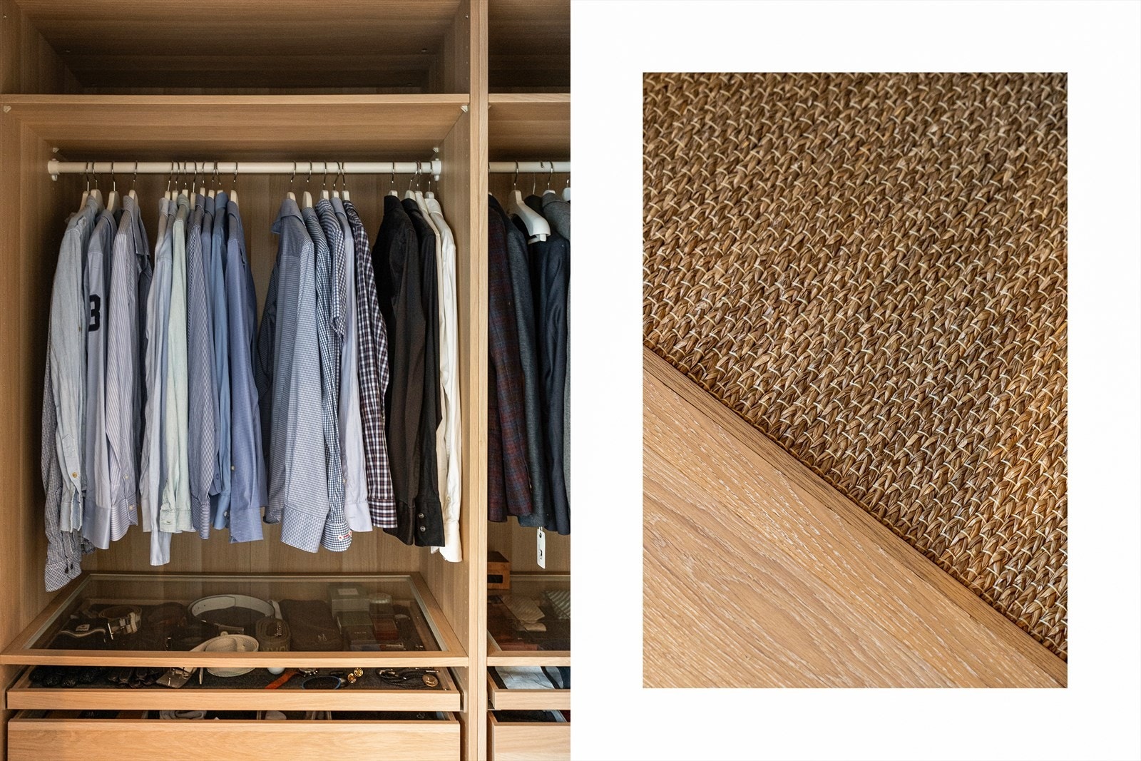 Walk-in garderoben er innredet med delikate detaljer med et svært praktisk garderobe system Pax levert av Ikea og gulvteppe som luner godt på kalde høstmorgener. Galleribilde