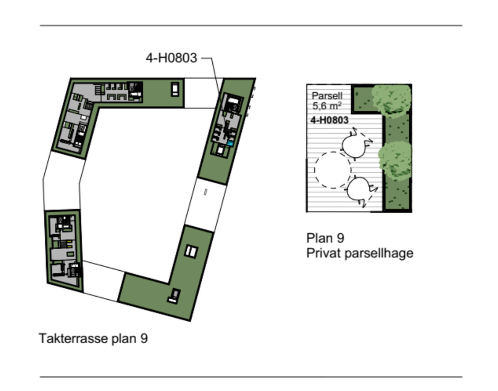 Leiligheten har tilhørende parsellhage på taket i 9. etasje i samme bygg. Her er det flott utsikt og sol hele dagen. Galleribilde
