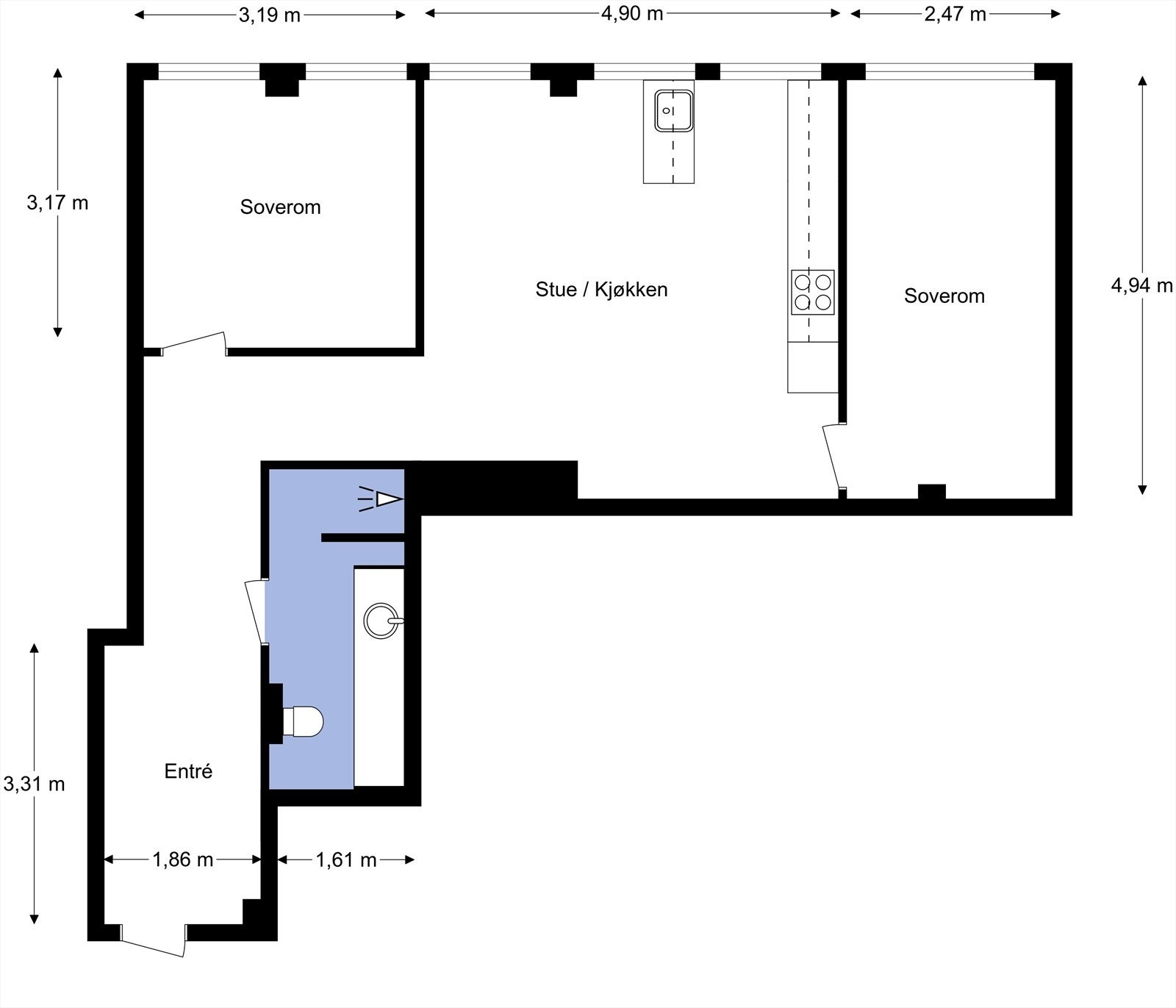 Leiligheten har en god planløsning med blant annet entre med god plass til garderobeskap, stort lekkert bad, 2 gode soverom og en lys stue kombinert med kjøkkendel med generøs takhøyde, praktis kjøkkenøy og hyggelig elektriskpeis for å nevne noe. Galleribilde