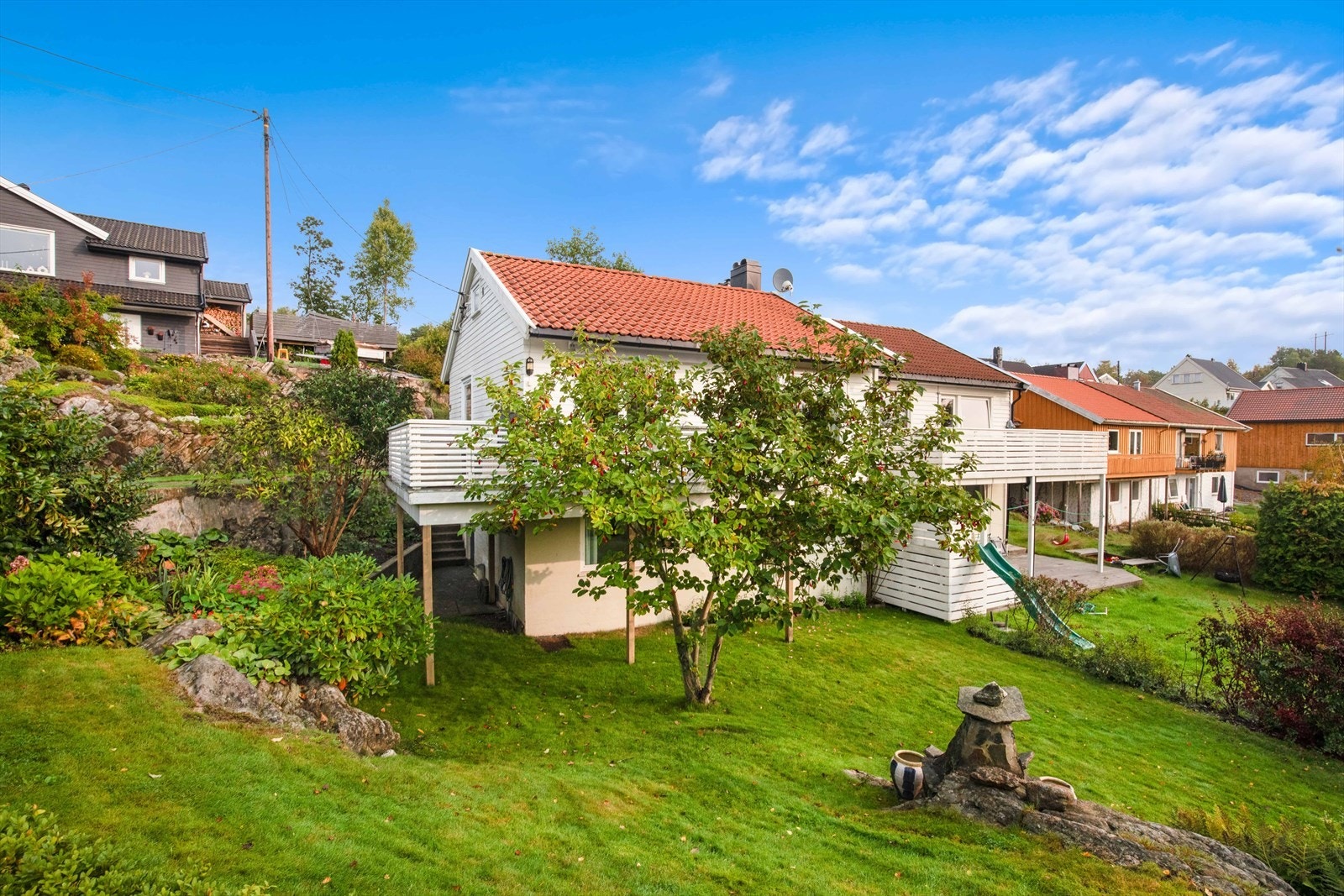 Vi starter med bilder av den pent opparbeidet tomten/ hagen. Galleribilde