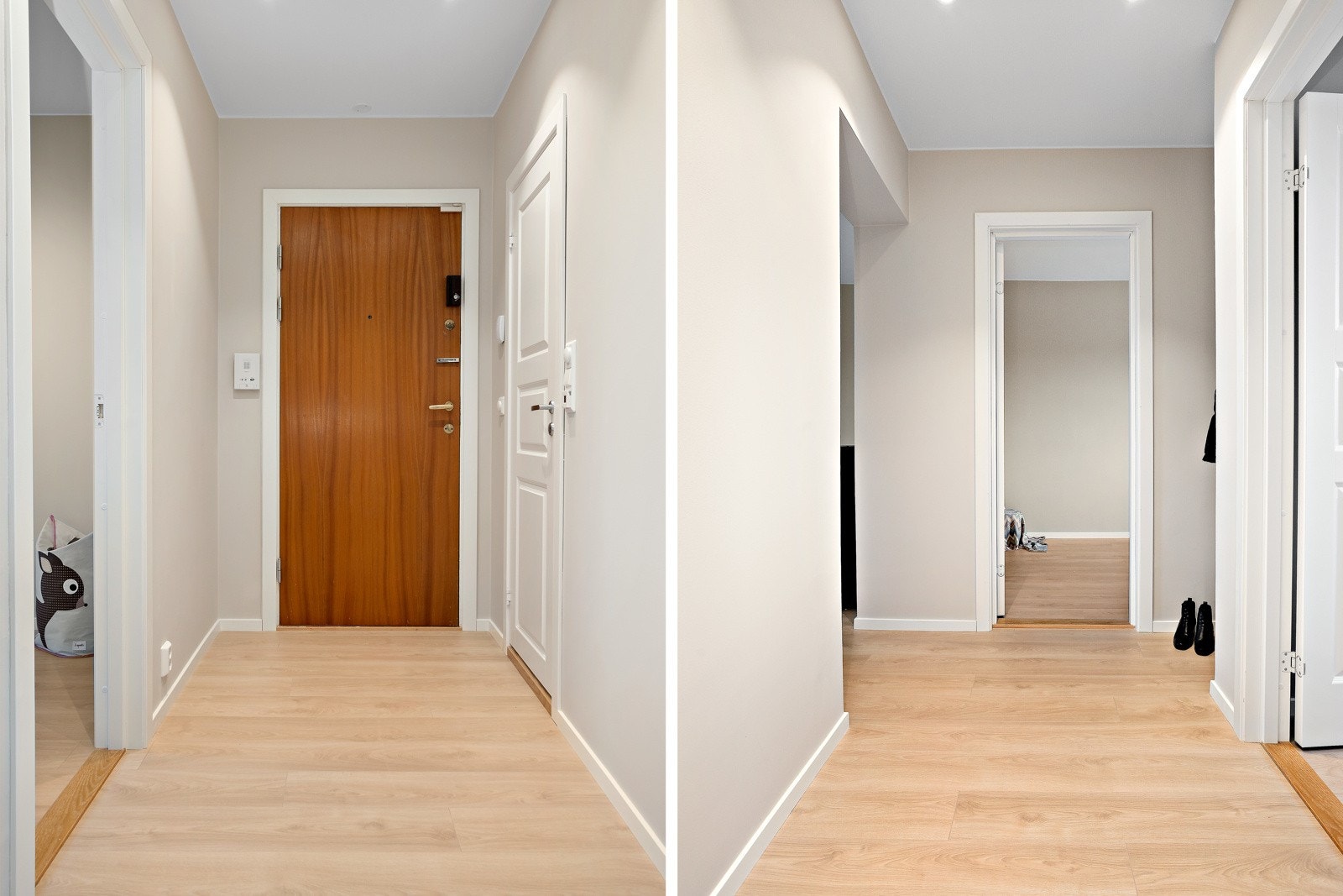 Entré med god plass til sko og oppheng av ytterklær. Rommet er holdt i tidsriktige farger, noe som er gjennomgående for de øvrige rommene Galleribilde