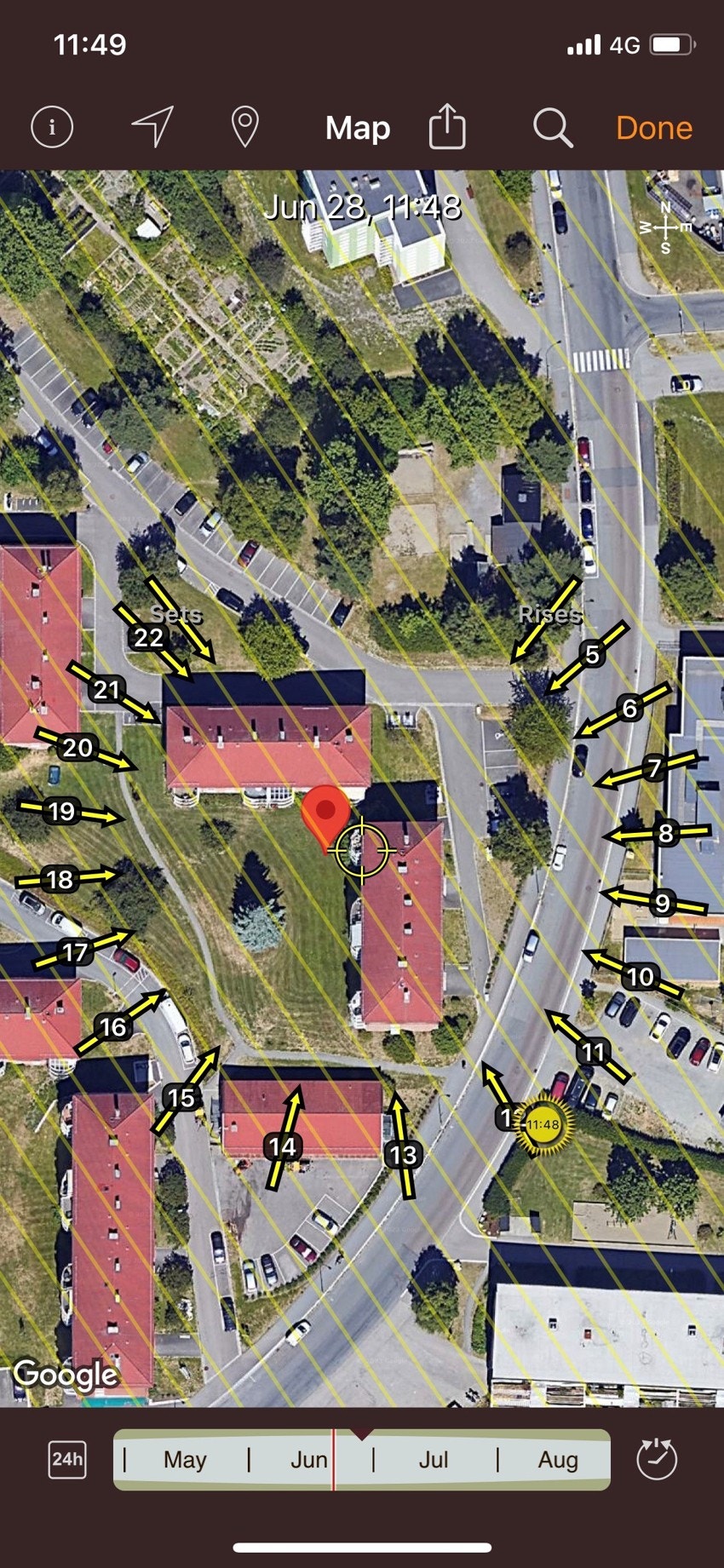 Solens gang i juni ihht Sun Seeer appen Galleribilde