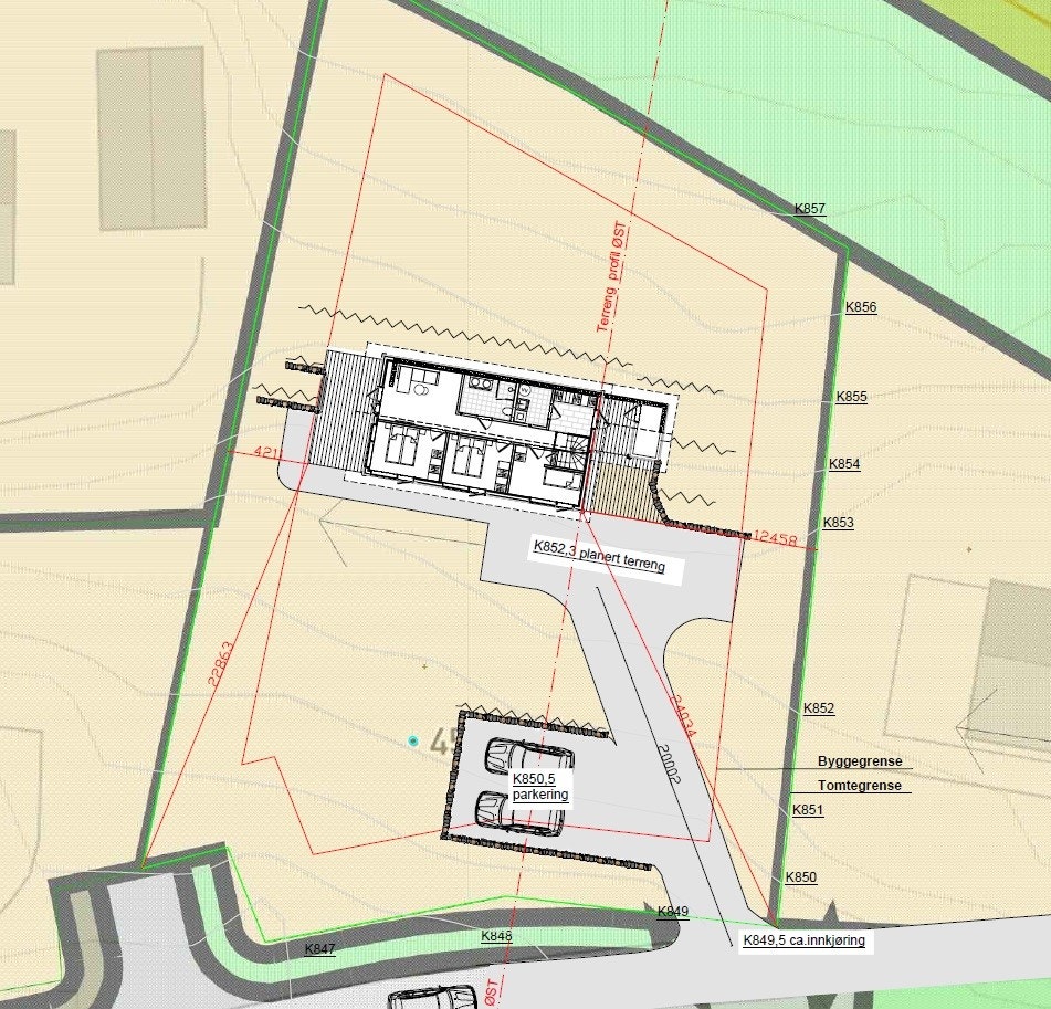 Plassering av hytten på tomten Galleribilde