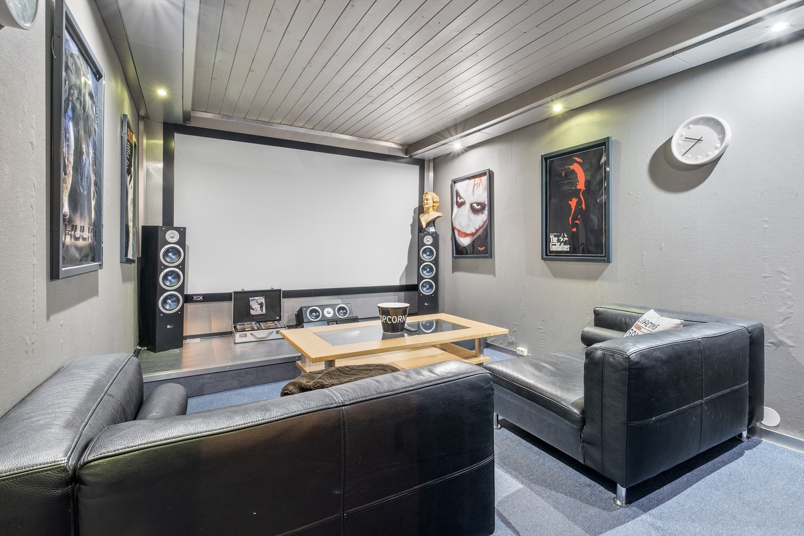 Kinorom med teppegulv og downlights Galleribilde