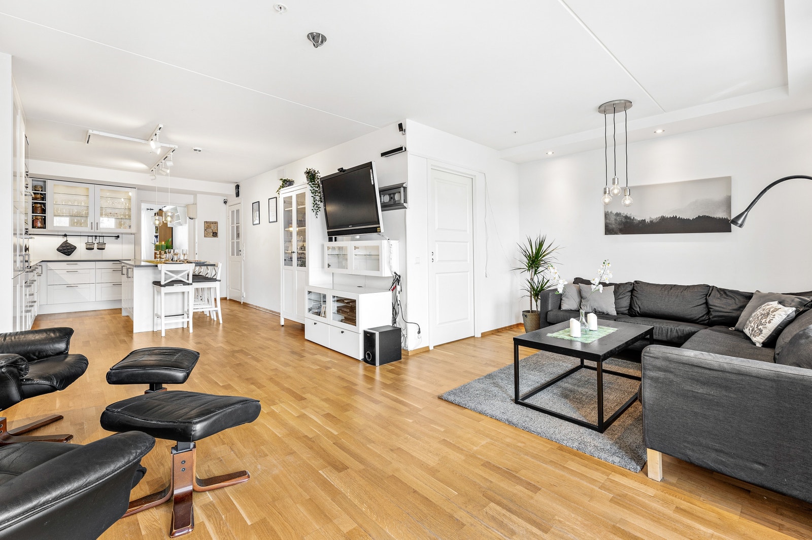 Supergod planløsning med lys, romslig stue og kjøkken. Galleribilde