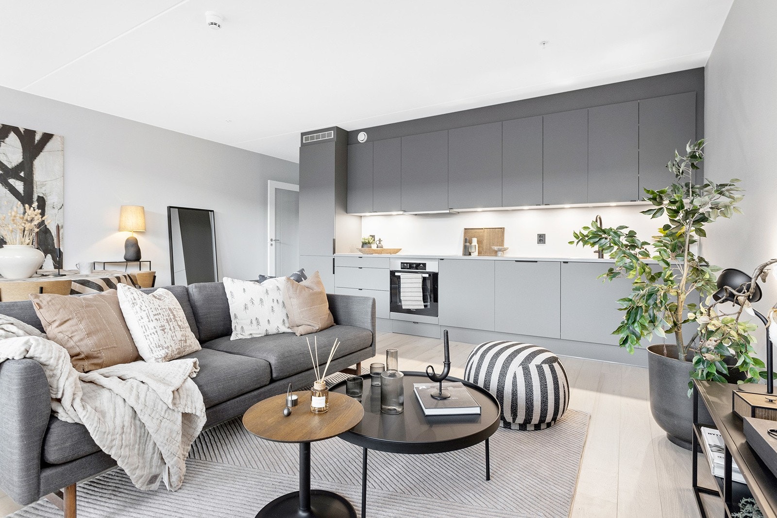 God plass til spisebord, sofagruppe og medienbenk. Galleribilde