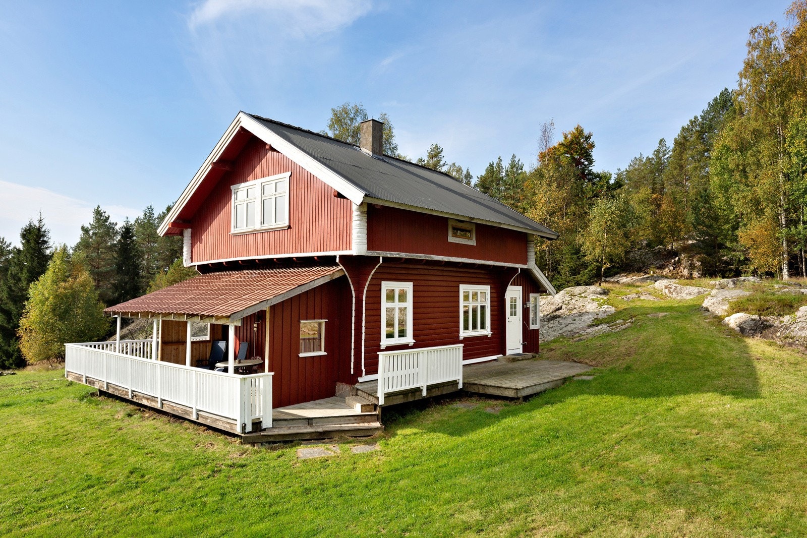 Boligen er tilbygget med overbygget terrasse de senere år. Galleribilde