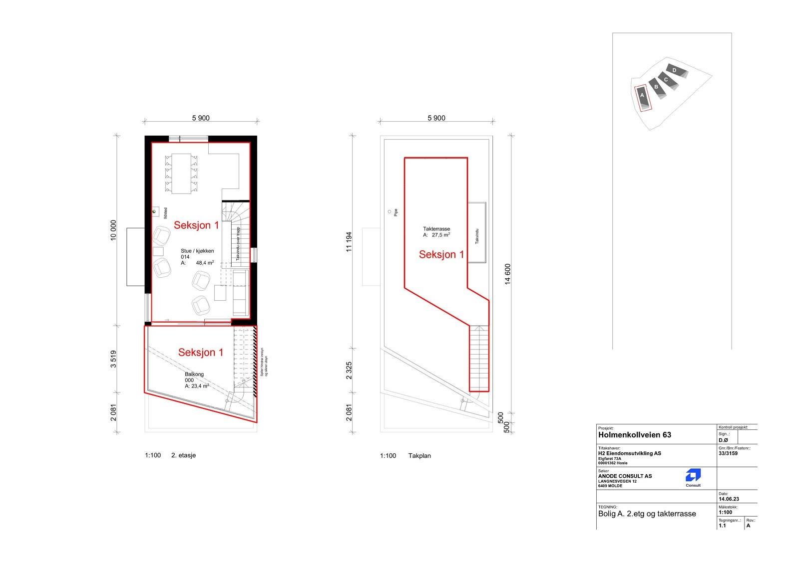 Holmenkollveien 63 plantegning seksjon 1 2 Galleribilde
