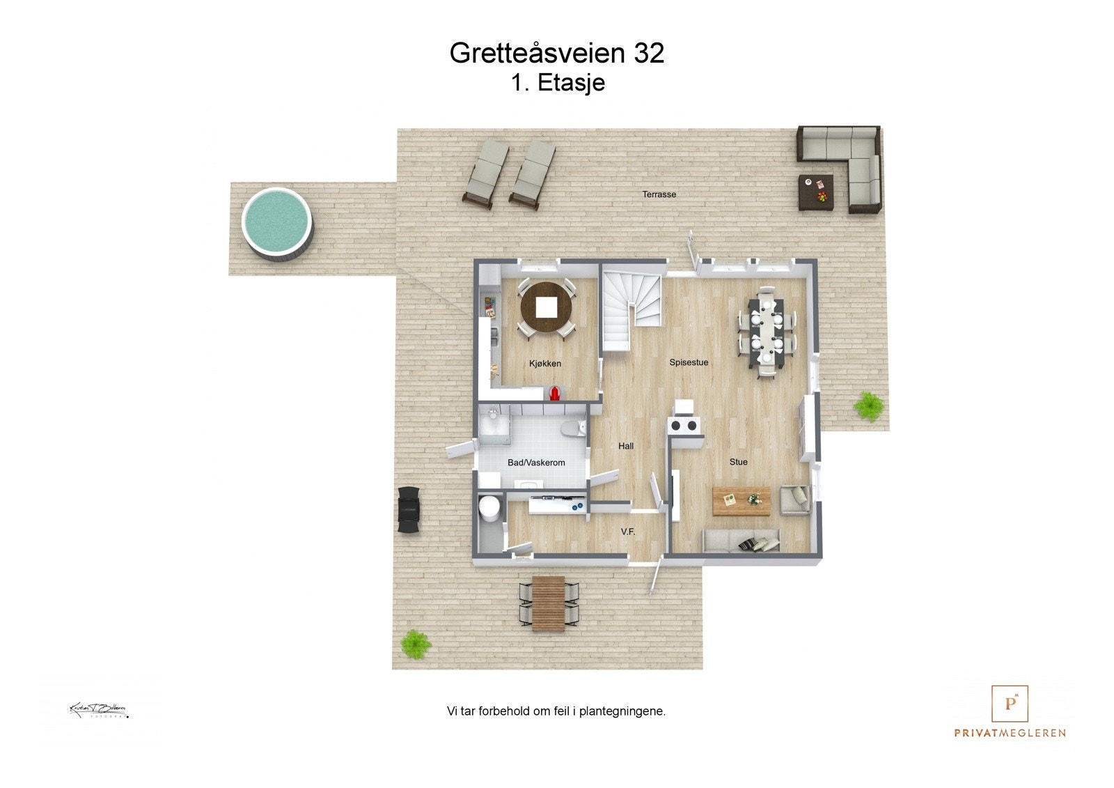 Gretteåsveien 32 - 3D plantegning 1. Etasje Galleribilde