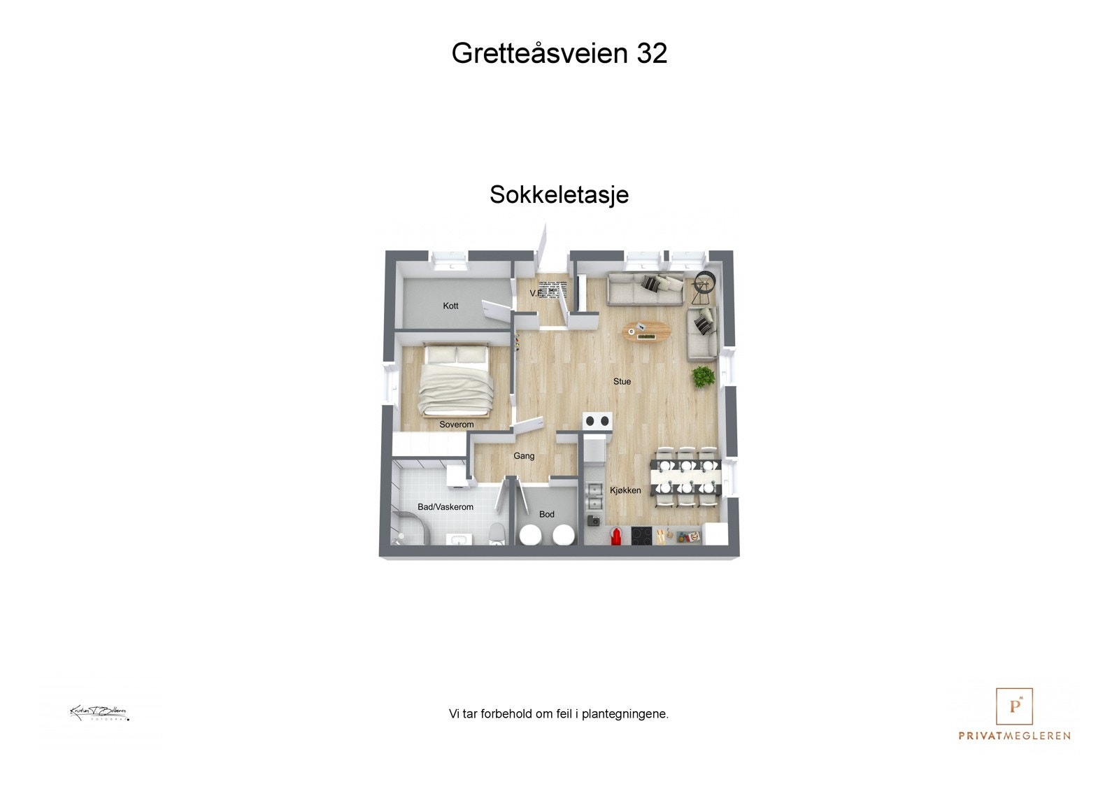 Gretteåsveien 32 - 3D plantegning sokkeletasje Galleribilde