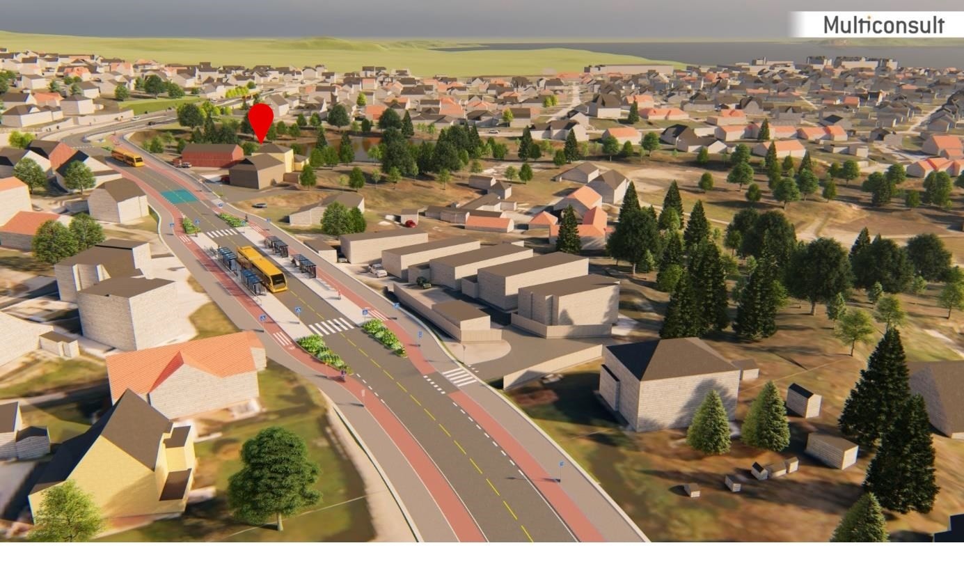 Illustrasjon Bussveien: Tilkomst til eiendommen blir via bussveien, se salgsoppgave Galleribilde