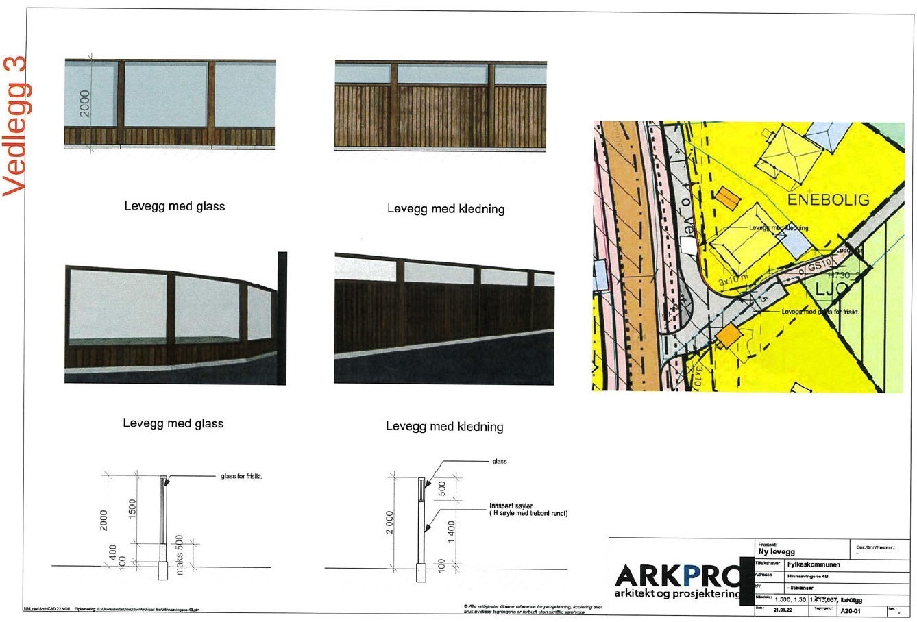 Det vil oppføres levegger mot sør og vest i tomtegrensen Galleribilde
