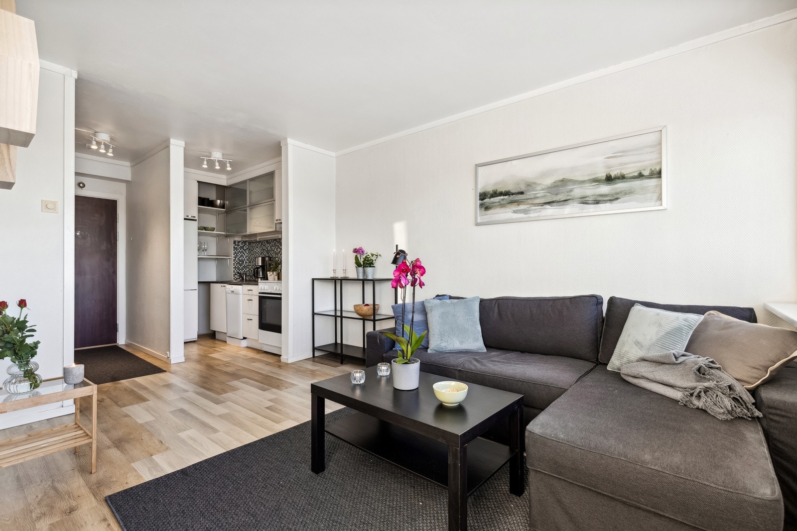 Stue med åpen kjøkkenløsning. Galleribilde