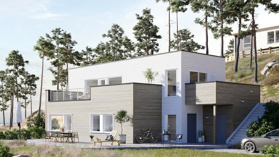 Tomt 11 er en solrik og flott råtomt med utsikt mot Harestusvannet. Her med et priseksempel på nøkkelferdig hus fra Nordbohus. Galleribilde