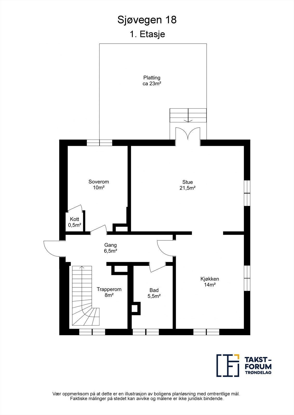 På soverommet er det en bod på 0,5m2 som brukes som walk-in closet.
(Planløsning 1.etasje) Galleribilde