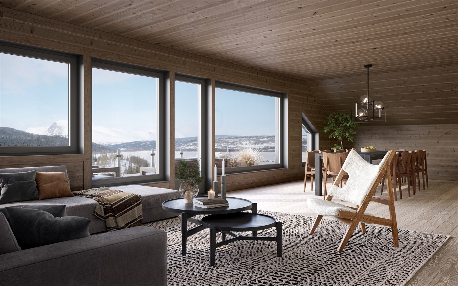 Illustrasjonsbilde fra toppleilighet. Herfra blir det en storslagen utsikt mot bl.a Skogshorn og Tisleifjorden. Leiligheten har røstet himling (leil. 20). Galleribilde