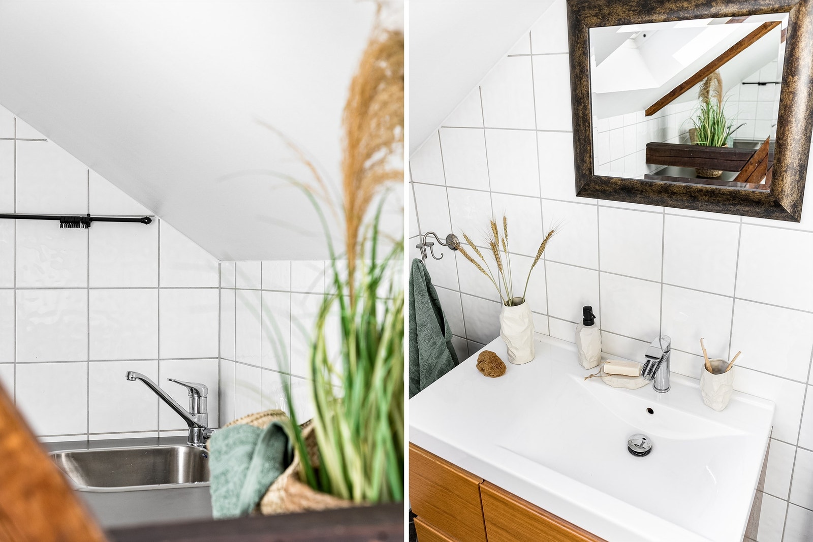 Badet og vaskerommet er utført med både like fliser og baderomsmøbler i samme serie. Galleribilde