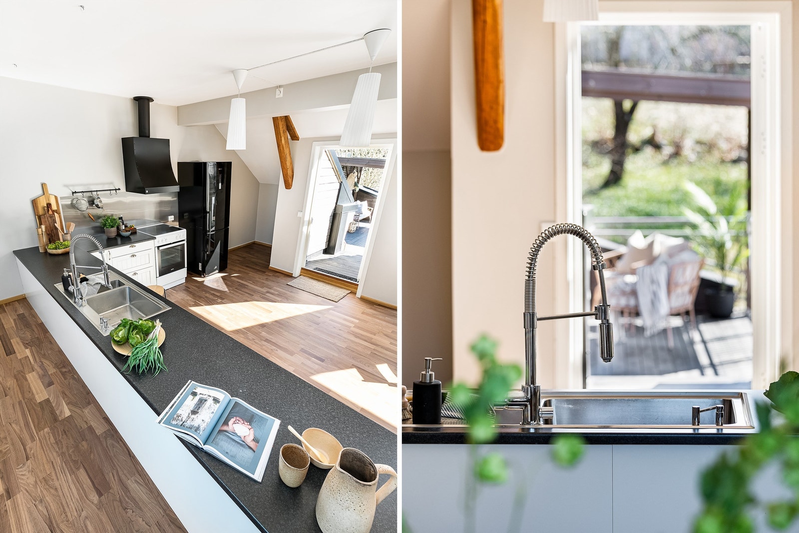 Blant kjøkkenets hvitevarer er oppvaskmaskinen integrert, de øvrige frittstående. Alle medfølger. Galleribilde