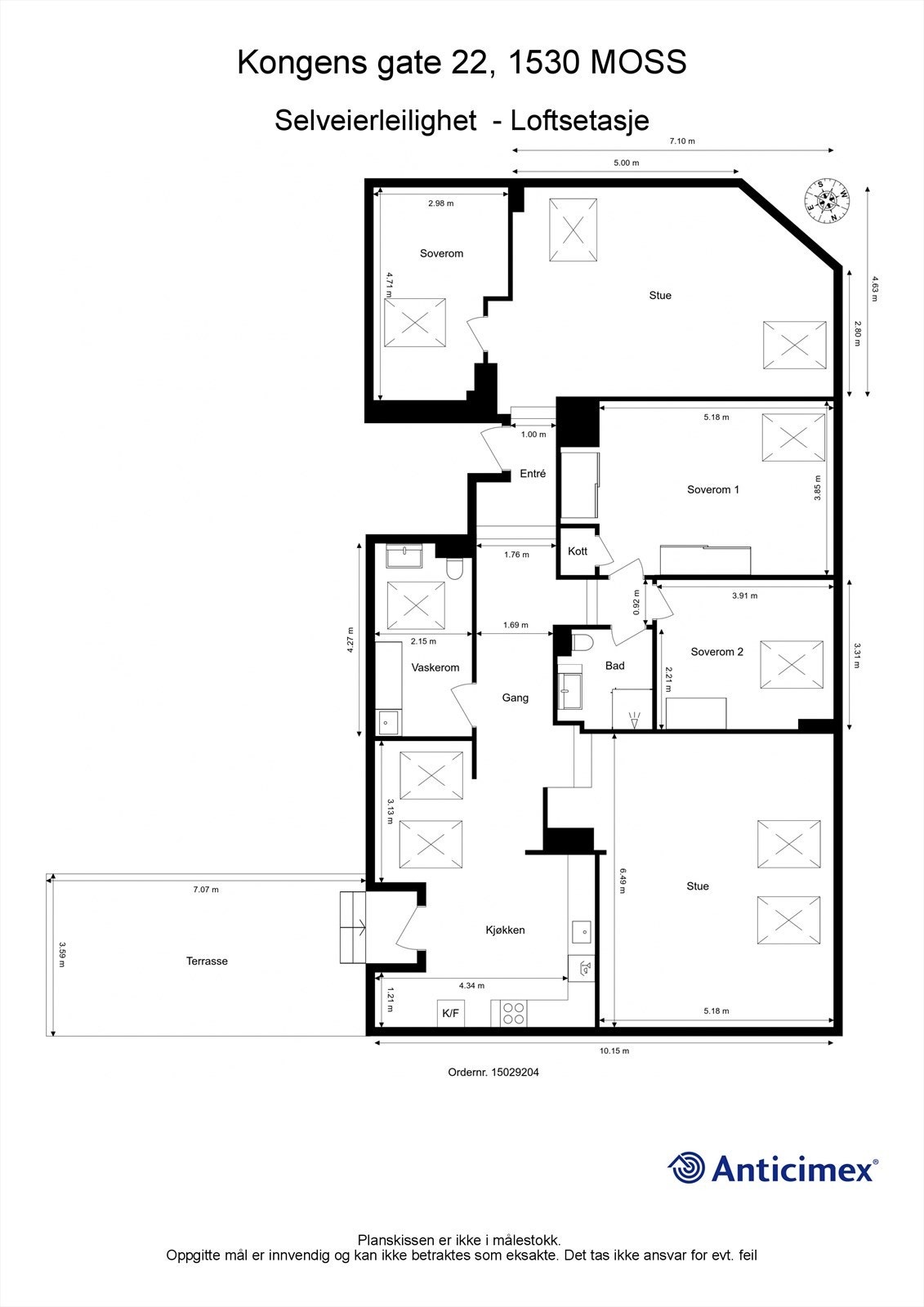 Veiledende planskisse. Leiligheten disponerer også bod på ca. 9 kvm. i felles kjeller. Galleribilde