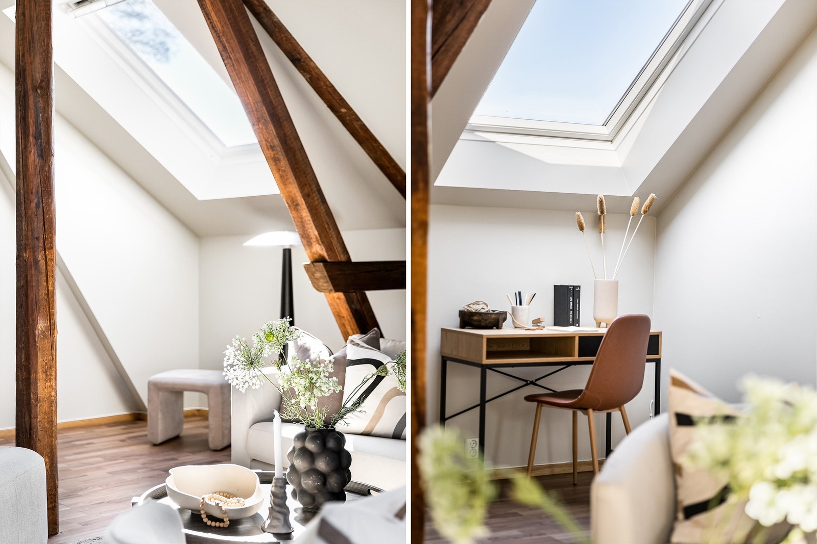 Trebjelkene fremmer atmosfære og utgjør dekorative elementer i de fleste rom. Galleribilde