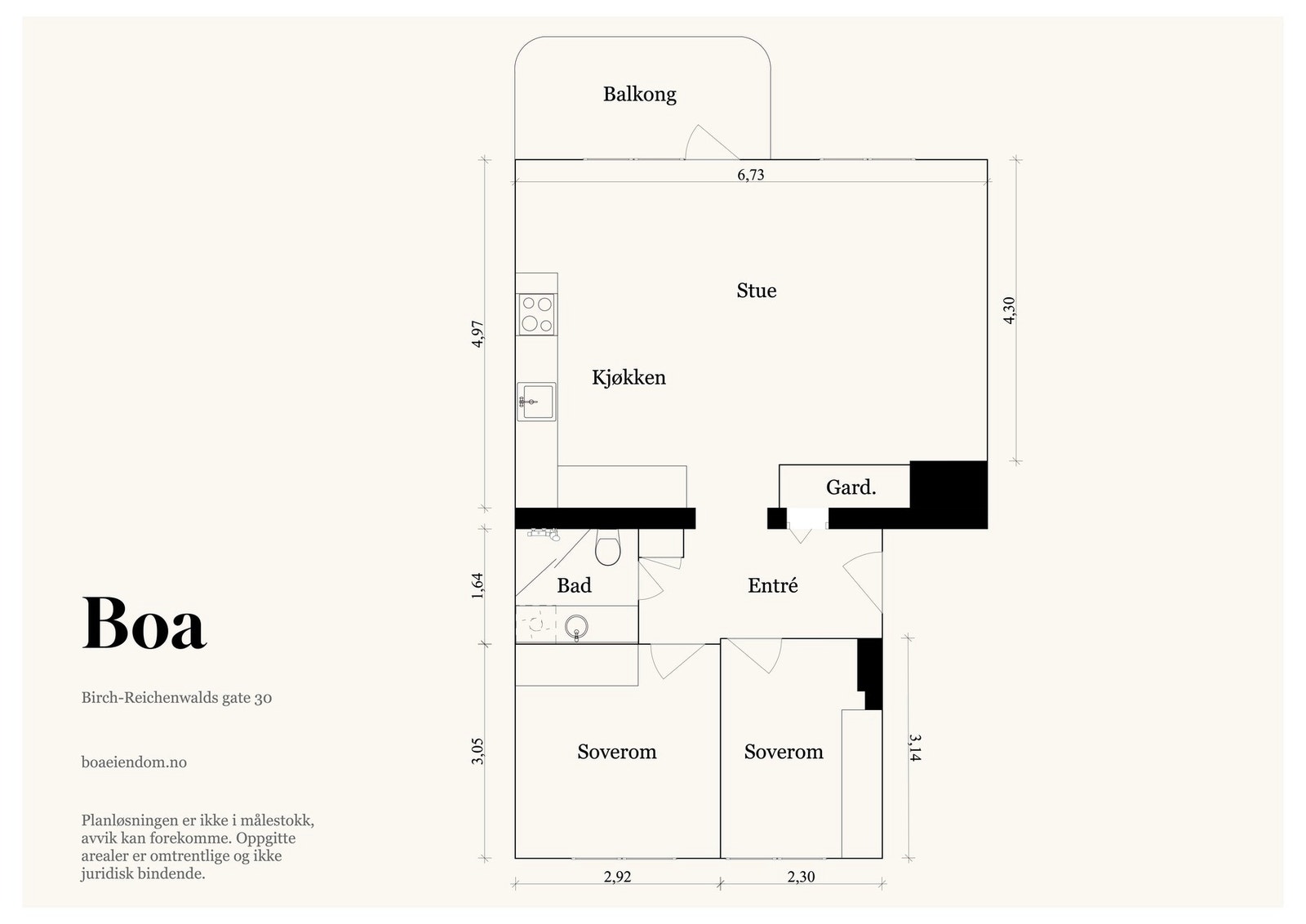 4. etasje: Entré, bad, stue/kjøkken, to soverom og garderobe. Balkong. Galleribilde