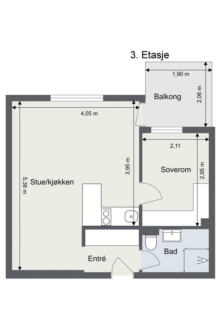 Enkelte av naboene i borettslaget har endret planløsningen sin ved å flytte kjøkken ut i stue. NB! Må søkes til styret før gjennomføring (denne planløsningen er hentet fra en speilvendt leilighet i 3. etasje). Galleribilde