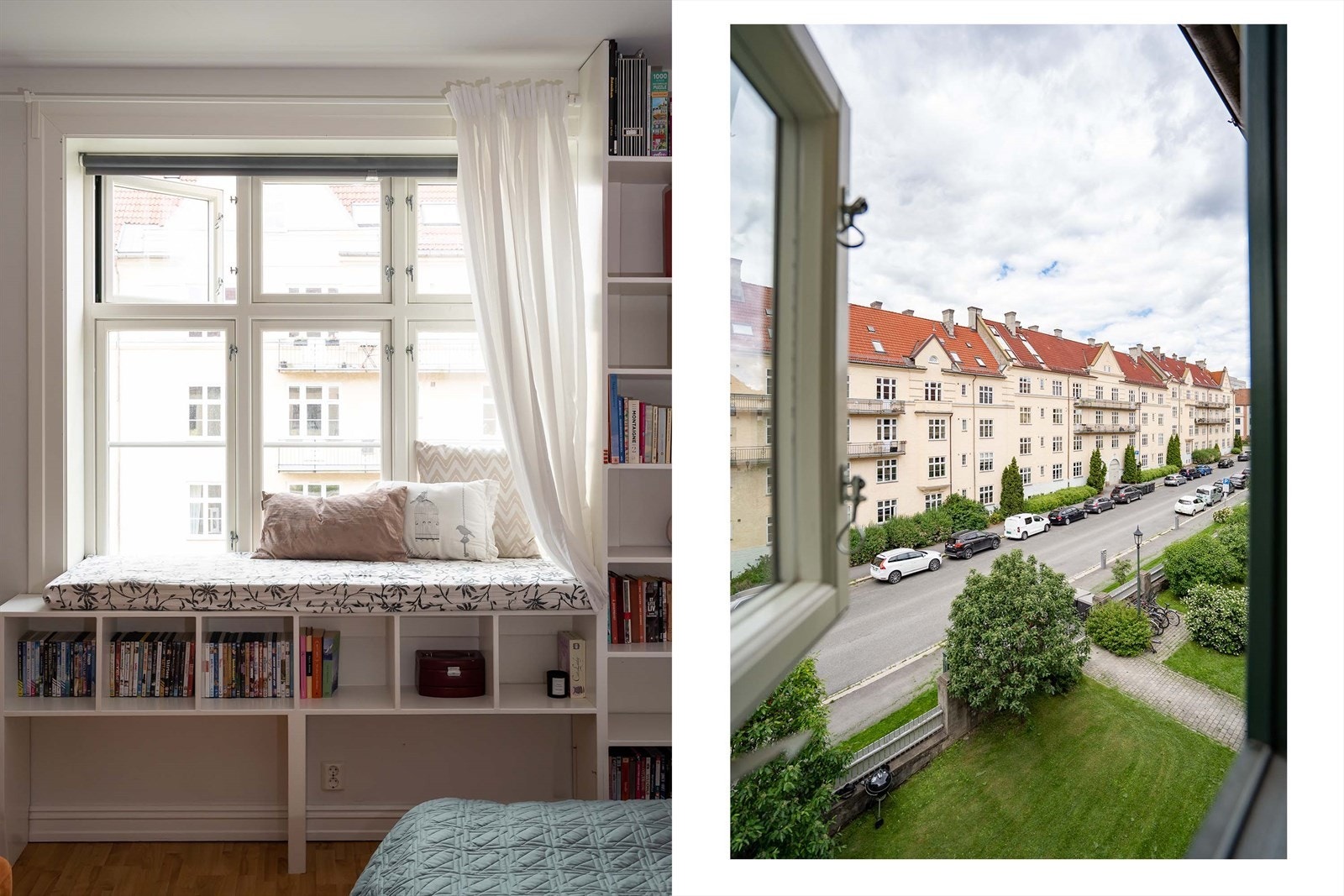 Det er spesiallaget oppbevaringsmøbel under vindu og fungerer som en egen sone. Her kan du sitte å nyte utsikten, eller slappe av med en bok fra vinduskarmen. Galleribilde