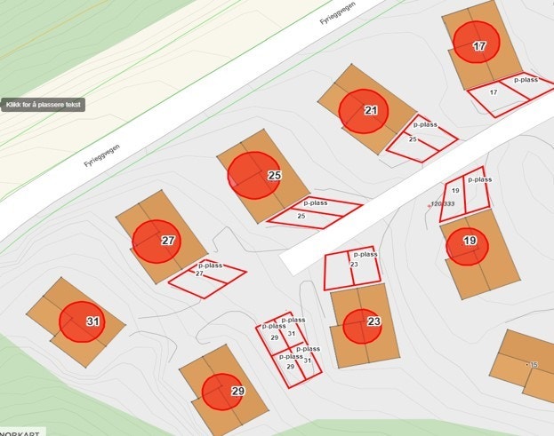 Hedderstun situasjonsplan med oversikt p-plasser og plassering Galleribilde