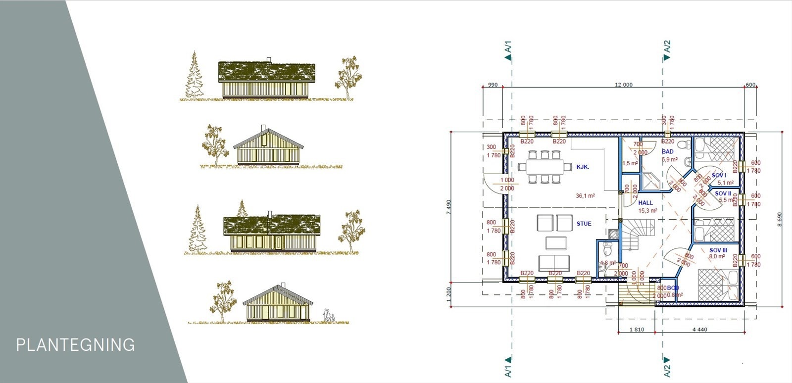 Plantegning Hedderstun - hemsetasjen inneholder loftstue og hemssov Galleribilde