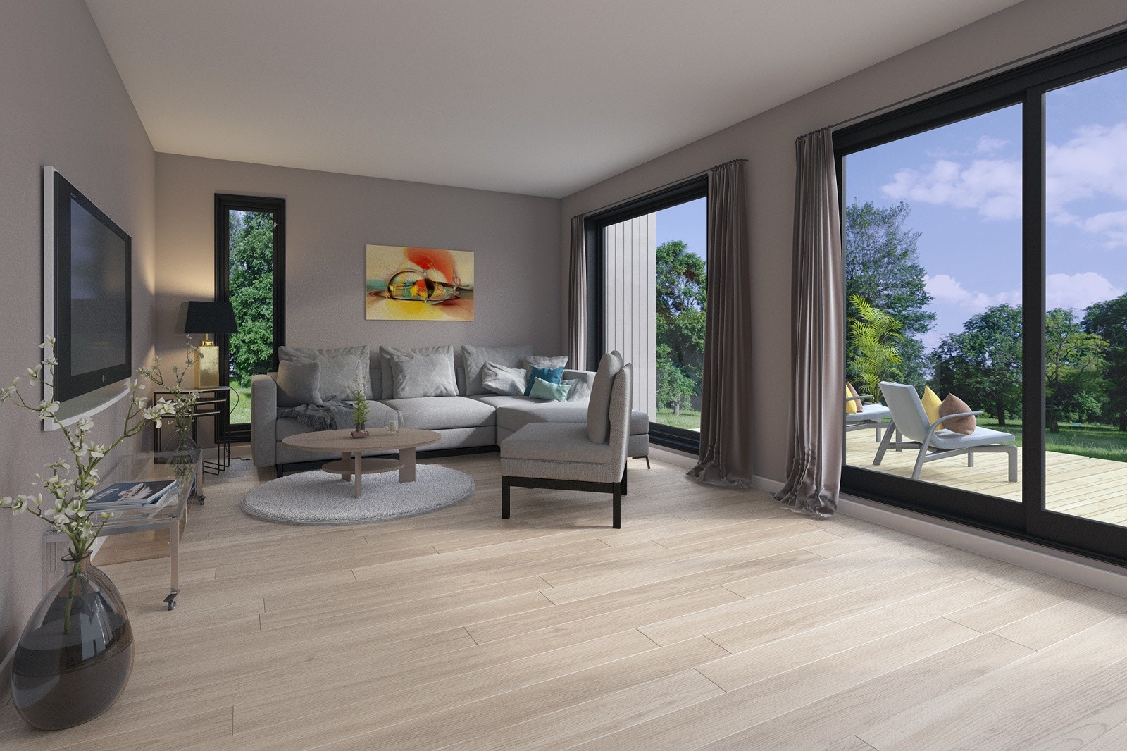 Leiligheten vil bli utført med et moderne uttryk og har store vindusflater. Galleribilde