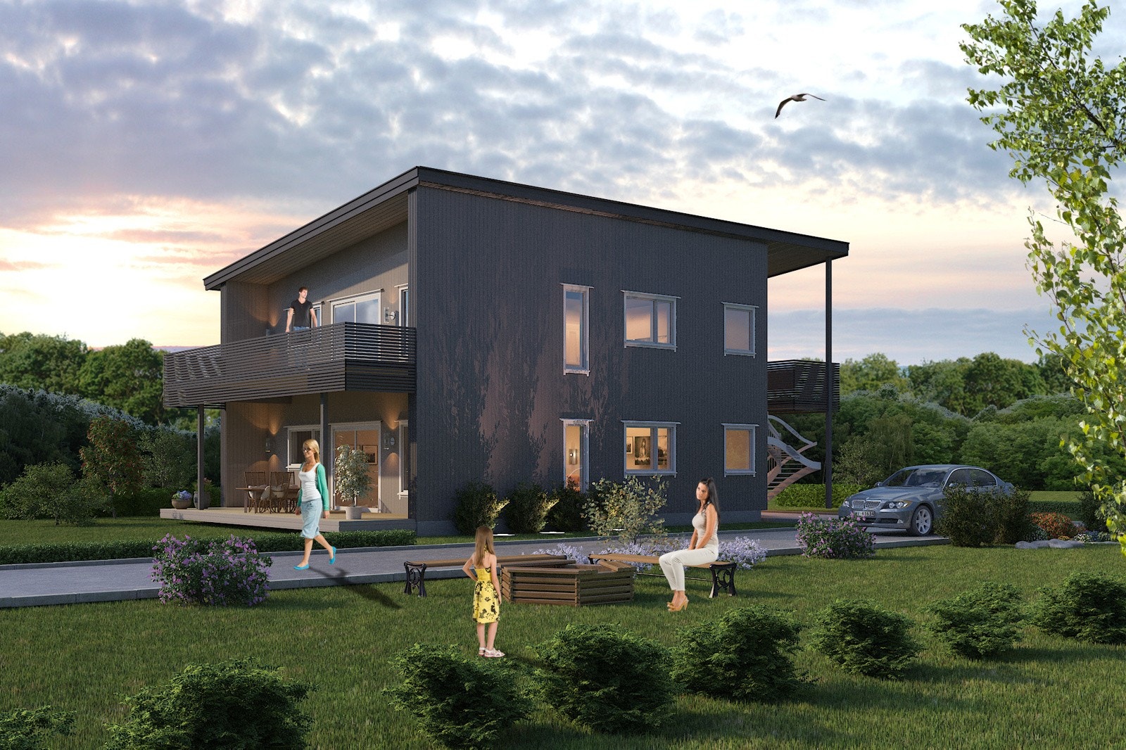 Moderne horisontaldelt tomansbolig planlegges i snekkerveien, like sør for Sortland sentrum. Galleribilde