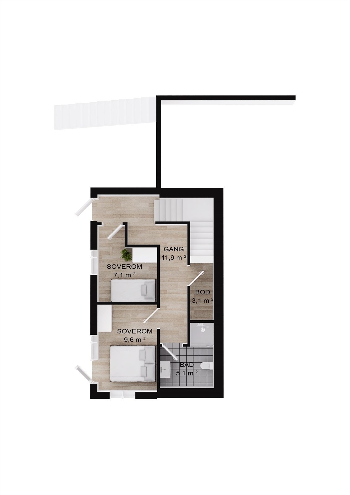 Plantegning underetasje. Her vises ikke uinnredet rom/disponibelt rom som har inngang fra bod Galleribilde