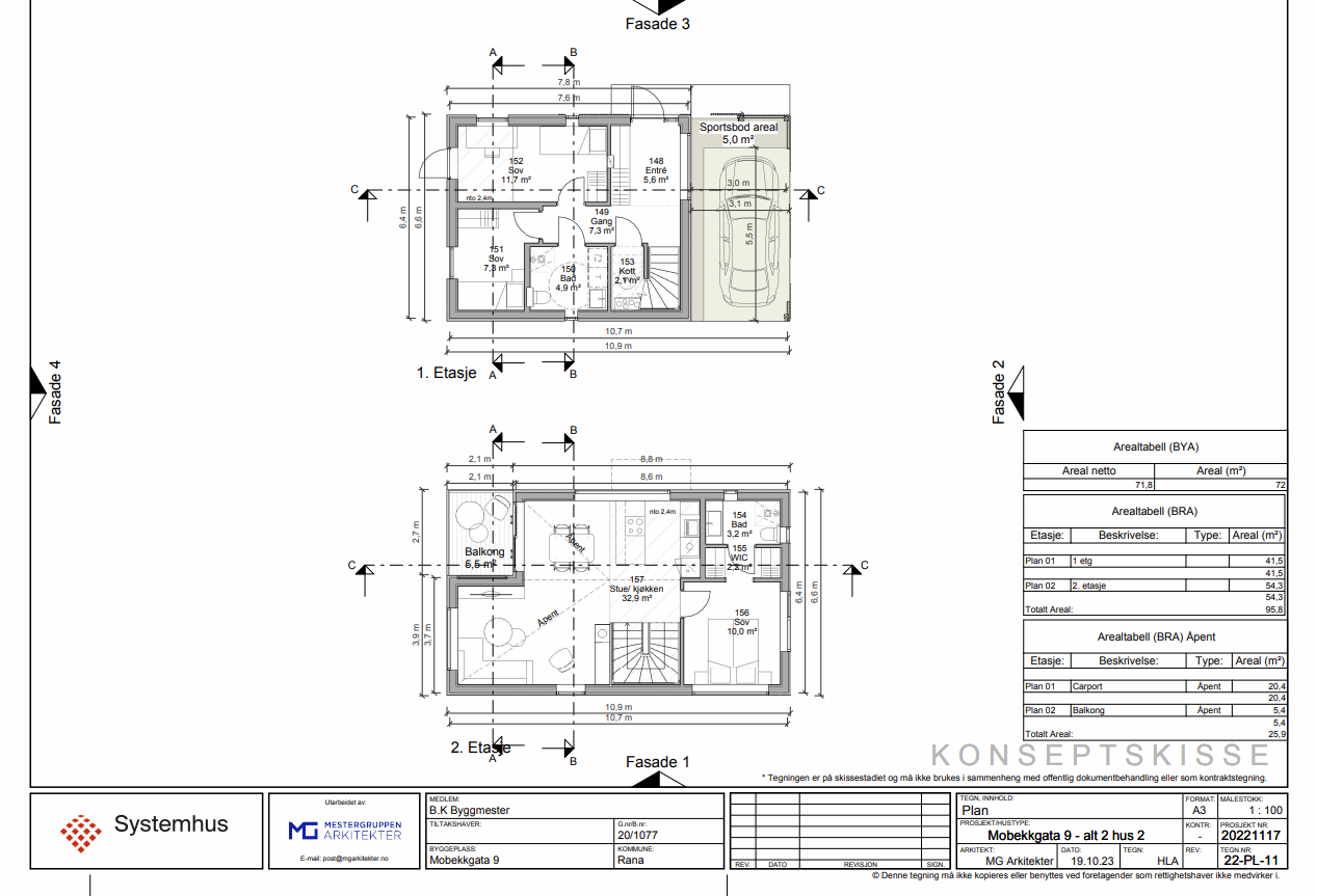 Konseptskisse plan 1 og 2 Galleribilde