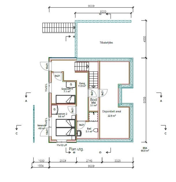 Plantegning av underetasjen med disponibelt rom Galleribilde