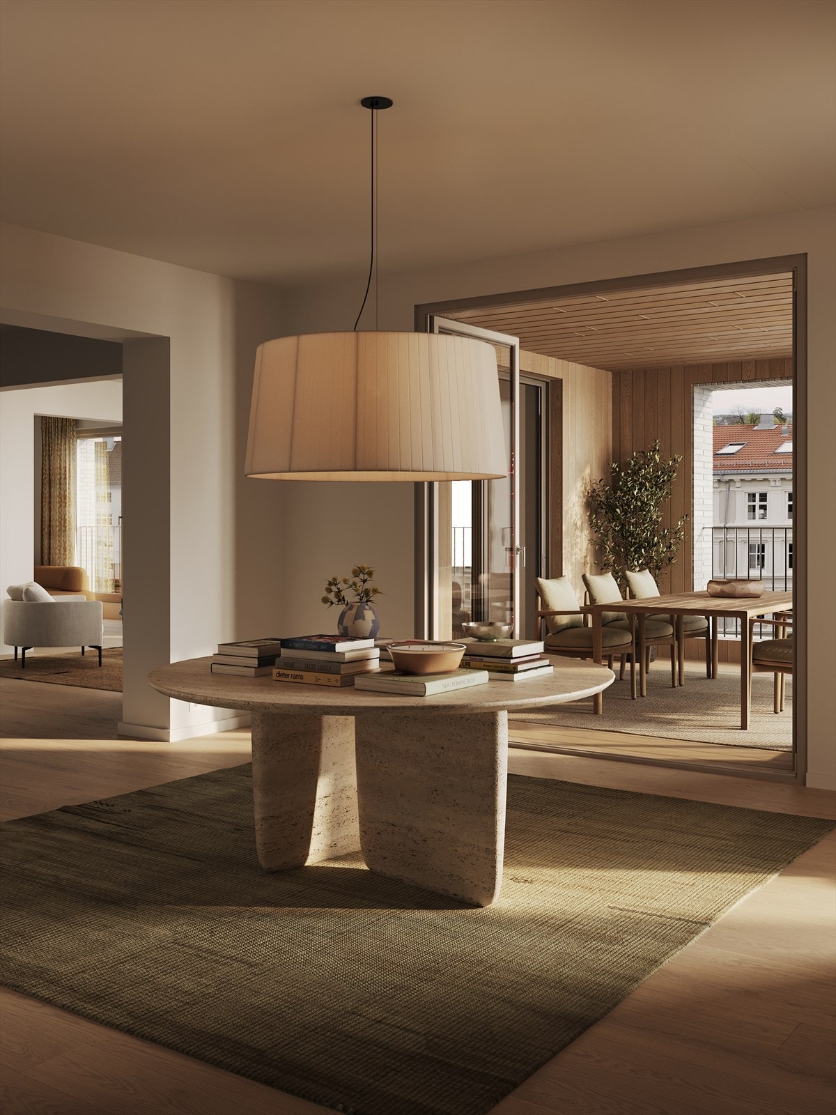 Disse lange og gjennomgående linjene forbedrer både romfølelsen og den visuelle sammenhengen mellom de forskjellige delene av leiligheten. Galleribilde